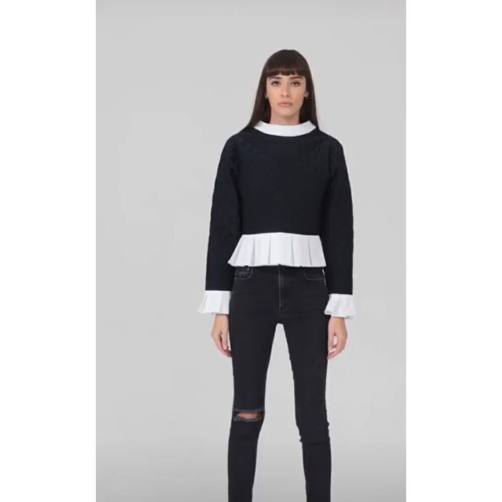 Katharine Kidd Navy Celie Quilted Top - Ruffle Sleeve & Hem Top Size S NWT $385 - Picture 4 of 13